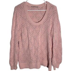 Anne Taylor Loft‎ Knit Soft Pink Chunky Cable Knit Sweater Cotton Size XL